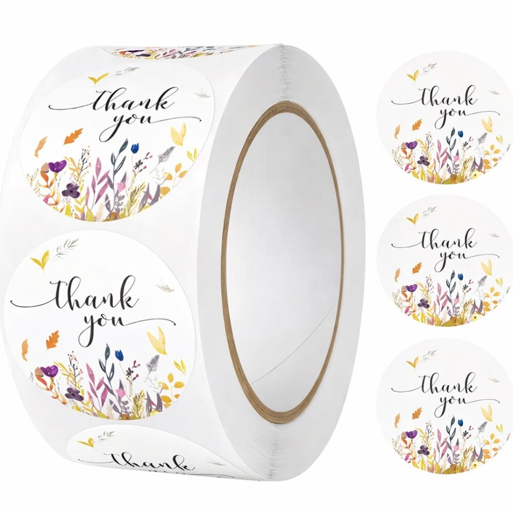 500ct Thank You Floral Round Stickers, 1 inch
